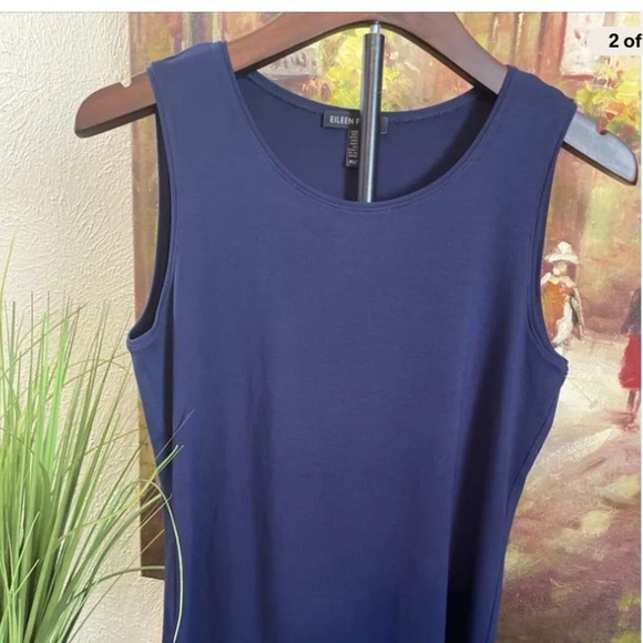 Eileen Fisher Womens Navy Basic Sleeveless Scoop Neck Soft Stretch Tank Top XS - Picture 2 of 3